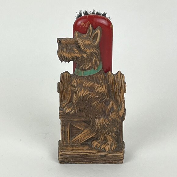 Scotty Dog Brush Holder Crumb Sweeper Valet Brush Vintage Brown - Picture 1 of 9